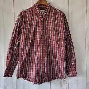 Carhartt Men’s M Button-down Long Sleeve Red Plaid Work Shirt, EUC